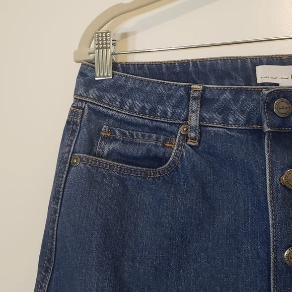 Loft Denim Blue Jean Mini Skirt Button Front 100% Cotton Pockets Size 4 - Picture 2 of 7